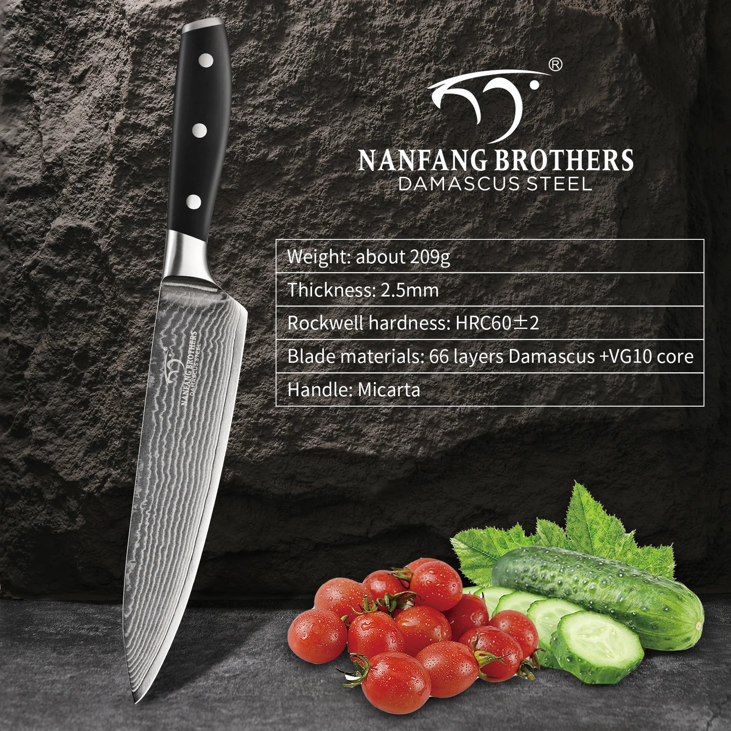 8 Inch Damascus High-Carbon Gyuto Knife