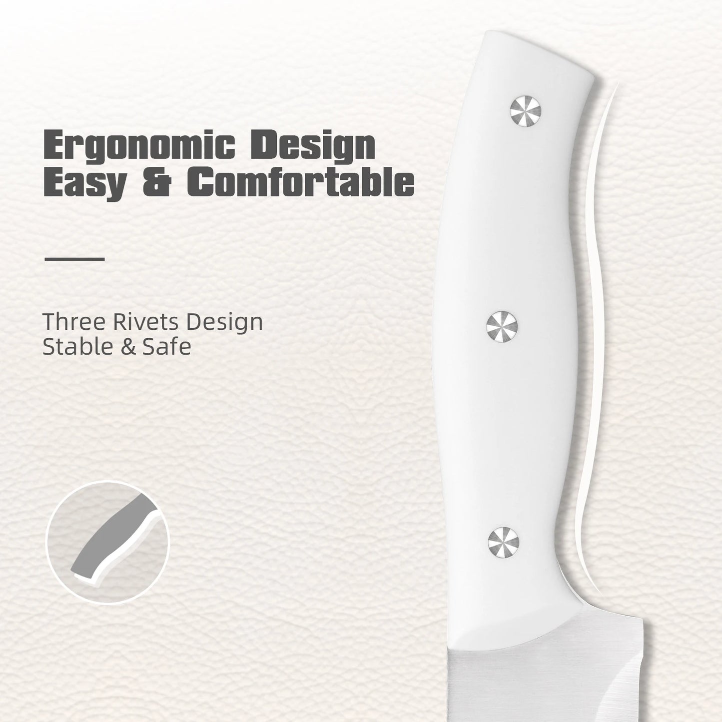 15-Piece White Carbon Steel Knife Set with Stand & Sharpener
