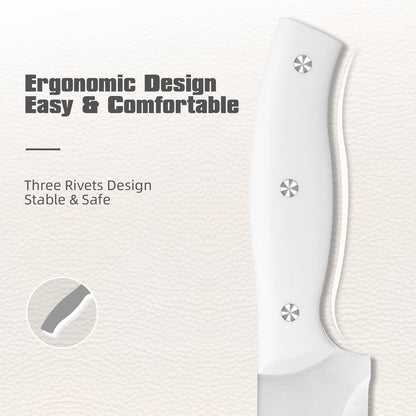 15-Piece White Carbon Steel Knife Set with Stand & Sharpener