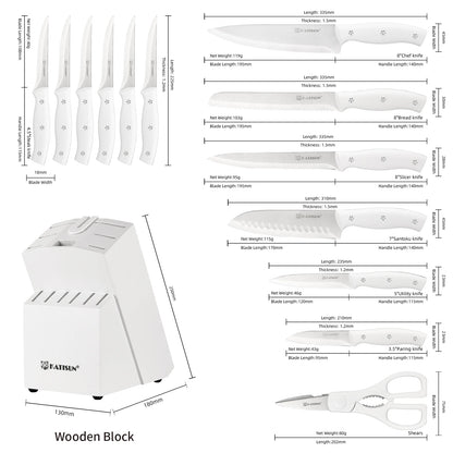 15-Piece White Carbon Steel Knife Set with Stand & Sharpener