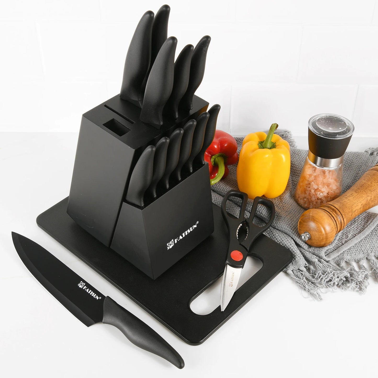 16-Piece Carbon & Stainless Knife Set with Board