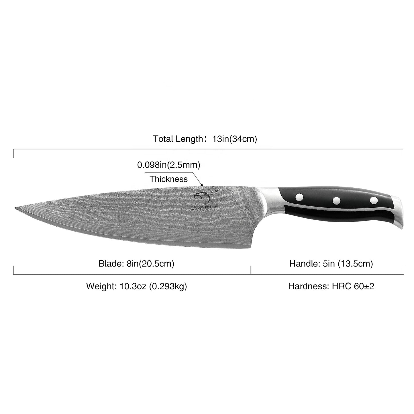 Damascus VG10 Steel Gyuto Chef Knife with ABS Handle