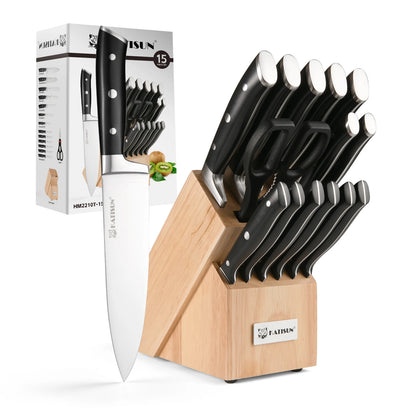 15-Piece Carbon Steel Kitchen Knife Set with Wooden Stand