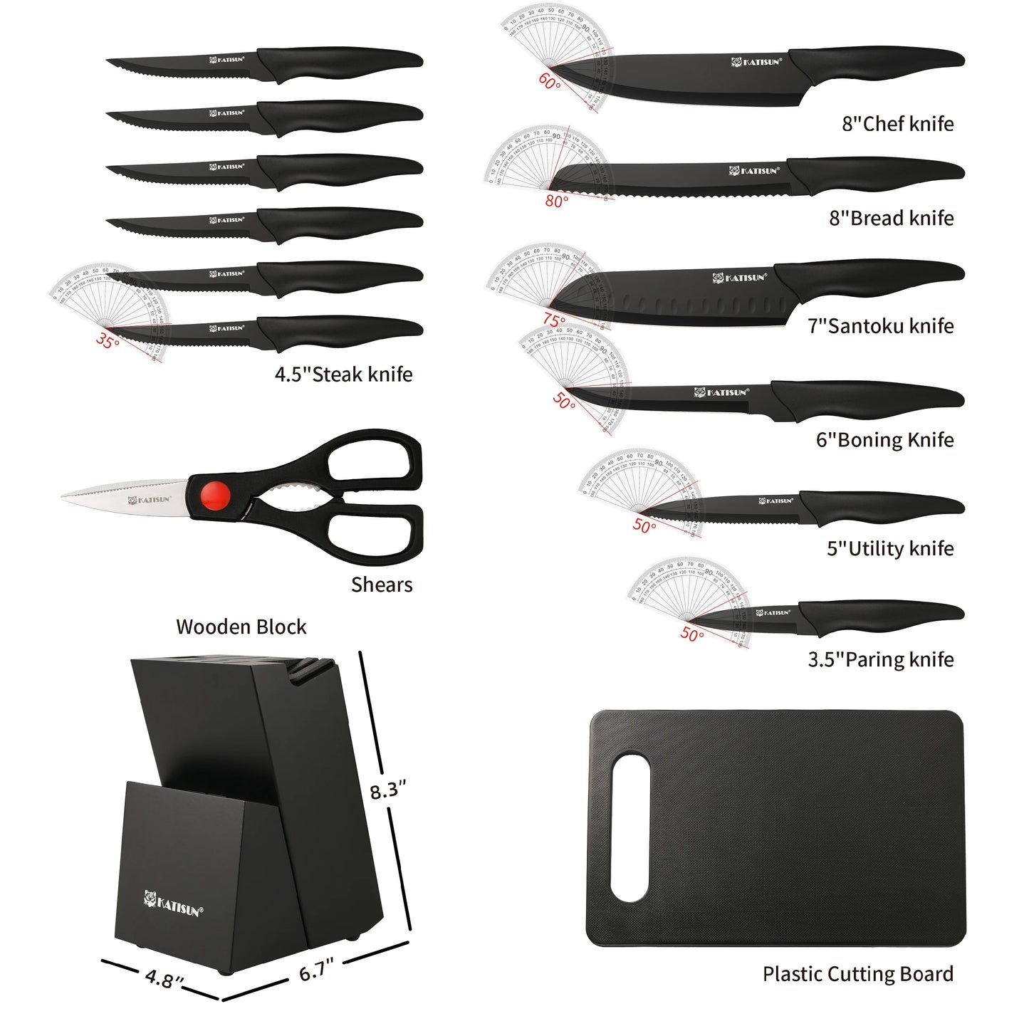 16-Piece Carbon & Stainless Knife Set with Board