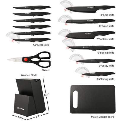 16-Piece Carbon & Stainless Knife Set with Board