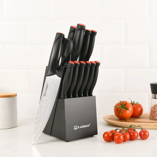 15-Piece High Carbon Knife Set with Sharpener